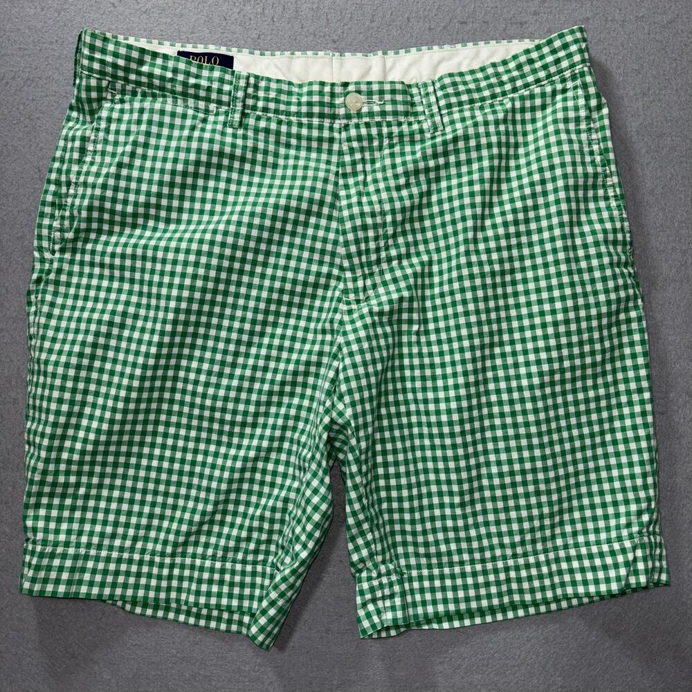 VTG Polo Ralph‎ Lauren Mens Green Gingham Shorts W36 Preppy Old Money Classic